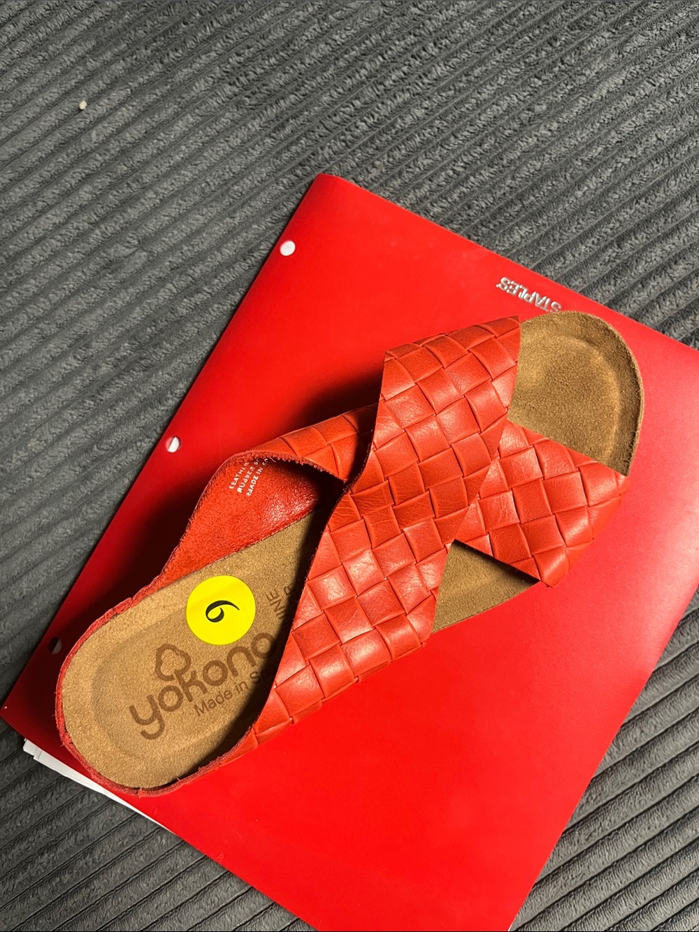 Women's Red Woven Crossband Slide Sandals by SoftWalk - Picture 7 of 7